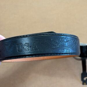 Vintage Black Leather Eagle Belt USA Embossed Western Americana Unisex M 34-38
